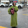 Women's High Stand Collar Double Breasted Woolen Overcoat Belted Waist Maxi Long Cuff Strap Loose Solid Coat Winter Urban Coats