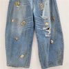 Chic Y2K Style Metal Decoration Washed Blue Women's Stacked Jeans Pants For Woman Clothing Wide Leg Vintage Denim Trouserso