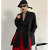 Contrast Color Ribbon Blazer Women's Notched Collar Loose Single Button Long Sleeves Split Suit Jacket