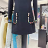 High Street Designer Women's Colorful Diamond Standing Neck Long Sleeve Dress