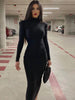 Women Spring Autumn Long Sleeve Streetwear Bodycon Black Midi Dress Items For Business
