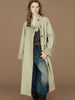 Womens British Trench Coat Contrast Cuff Stand Collar Heritage Workwear Style Pink Black Khaki Short Long Trench Coat