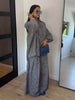 Loose Plaid Shirt Pants Two-piece Set Three Quarter Sleeve Oversize Blouses Wide Leg Pants Suit Women Casual Sets