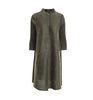 Women Pleated Single Breasted Dress Stand Theree Quarter Sleeve Tide Spring 2F0095
