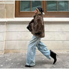 Brown Faux Fur Thicken Coat Women Lapel Long Sleeve Warm Winter Jacket Lady Chic Snap Button High Street Elegant Outerwear