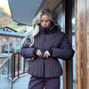 Women Peplum Ski Jackets Hooded Stand Collar Belt Waist Zipper Solid Puffer Jacket Sheath Warm Sport Winter Skiwear