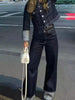 Women Denim Set Casual Lapel Long Sleeve Crop Jacket Buttons Female Vintage Wide Leg Loose Jeans Long Pants