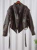 Woman Vintage Brown Lace Up Pu Leather Jacket Slim Fit Lapel Collar Long Sleeved Short Coats Fall Lady Chic Outfits