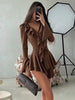 Irregular Hem Dress Women Tierred Y2K Flare Sleeve V-Neck Bandage Stretch Elegant Birthday Party Chic Hipster Bodycon