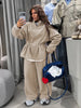 Women Casual Drawstring Waist Cinched Fleece 2 Piece Outfits Half Zip Stand Collar Sweatshirt Wide Leg Pants Set