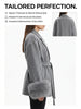 Women's Woolen Coat with Faux Fur Cuffs Belted Waist Short Autumn Winter Wrap Jacket