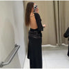 Women Backless Sequin Patchwork Maxi Dress Elegant Wide Sleeve Long Gowns Feminine Evening Party Daily Robes