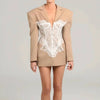 White Lace Patchwork Blazer Women's Notched Collar Slim Fit Long Sleeves Single Breasted Suit Jacket Tide