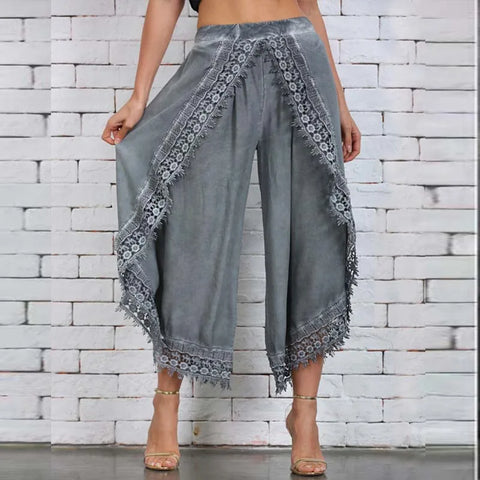 Lace Harem Pant Women Loose Solid Wide Leg Arc-Shaped Cutting Pants Women Lace Long Leggings Oversize 5Xl