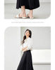 Black Wide-Leg Pants Autumn Flowy Ankle-Length Side Zipper Detail Trousers Office Lady Commuter Bottoms A1738