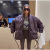 Casual Women's Winter Jacket Solid V Neck Tie-waist Full Sleeve Loose Puffy Padded Coats Street Warm Outwear