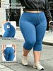 Capri Plus Size Leggings for Women with Pockets-Stretchy Tummy Control High Waist Workout Black Yoga Pants