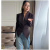 Pleated Waist Cinching Blazer Coat Women Chic Deep V-neck Full-sleeve Single Breasted Slim Coats Lady Commute Jacket