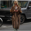 Women's Dark Brown Faux Fur Long Overcoat Single Breasted Fleece Long Trench Coat Winter Fluffy Plush Warm Thicken Outerwear