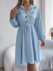 Autumn Winter Dresses for Women Casual Solid Color Button Tie Up Long Sleeved Shirt Dress Blue Green Black Red Woman Clothing
