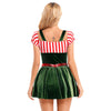 Adult Christmas Cosplay Costume Gingerbread Stripe Patchwork Velvet Dress Women Party Gingersnap Role-playing Cosplay Dress-up