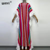 Knitting Rainbow Printing Comfort Warm Winter Holiday Dress Elegant Africa Women Boho Party Long Dress