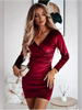 Lady Bodycon Solid Color Velvet Dress Women V-Neck Long Sleeved Mini Dress Autumn Winter Year Party Dress