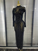 Sparkly Crystal Women Long Sleeve Sexy Mesh See Through Bodycon Long Dress Bar Singer Celebrate Performance Costumes Stage Wear