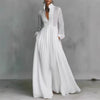 Single Breasted Ladies Pocket Dresses Elegant Stand Collar Long Sleeve Party Dress, Women Spring Solid Casual Dresses