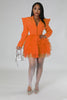 Vintage Women Single Breasted Notched Neck Puff Long Sleeve Mesh Cascading Ruffles Big Swing Blazer Dress Chic Vestidos