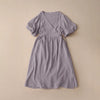 Causal 100% Cotton Women's Dress Vintage Crepe Gauze V-Neck Puff Sleeve Bandage Lace Up Elegant White Dresses Long Maxi Robe