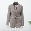 Women Plaid Shorts Set Lady Casual Lapel Long Sleeve Single-breasted Blazer Jacket Suit Vacation High Street Wear