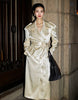 Spring Autumn Long Shiny Flowy Soft Satin Trench Coat for Women Belt Double Breasted Elegant Designer Closthes