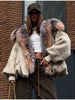 Winter Faux Fur Collar Woolen Coat Women Vintage Thick Hooded Long Sleeve Oversized Warm Jacket Lady High Streetwear