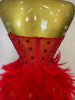 Stock Women Sexy Sparkly Rhinestone Mesh Feather Long Dress Elegant Evening Party Celebrate Birthday Performance Costume