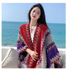 Ethnic Style Cape Oversized Sweater Jacket Women Loose Patchwork Warm Long Scarf Knitted Cardigan Woman