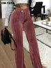 Women Streetwear Corduroy Zipper Fly V-low Waist Straight Wide Leg Trousers Autumn Winter Pants