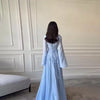 Women Chiffon Solid Ruffled Dress Flare Sleeve Round Neck Elegant Maxi Gown Evening Party Holiday Lady