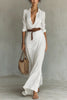 Women's Solid Holiday Party Dress Elegant Lapel Button Draped Long Dress Casual Long Sleeve Match With Belt Shirt Dress