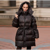 Printed Women's Winter Jacket Hooded Mid Length Padded Coat Belted Waist Padded Coat Vintage Leopard Print Winter Warm Wear