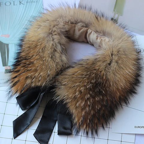 Raccoon Fur Collar Women Winter Coat Hood Decor Furry Fur Collar Warm Coat Shawl Natural Raccoon Fur Scarf Neck Warmer