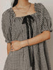 Women Gingham Plaid Mini Dress y2k Babydoll Short Dress Puff Sleeve Square Neck Cute Silky Bow Tied Loose Dresses