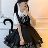 Japanese Kawaii Two Pieces Set Women Outfits Ruffled Patchwork Cute Bow Dress + Flare Sleeve Lolita Blouse Y2k Aesthetic JK Suit