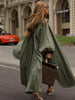 Women Loose Draped Trench Coat Stand Lantern Sleeve Side Slit Single Breasted Casual Outerwear Street Daily Ladies Chic Overcoat