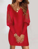 Dresses For Women Sexy V Neck Mesh Lace Sleeve Loose Dress Spring Autumn Casual Elegant Office Ladies Dress Robe Femme