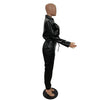Women Jacket Sets 2 Piece Long Sleeved Slim PU Leather Gripped Pants Set Solid Zipper Fly Pencil Pants Slim Fit High Street Suit