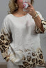 Women Casual Leopard Printed Plus Size Two Piece Pant Set Round Neck Vintage Long Sleeve Matching Set for Autumn