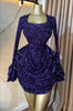 Women Tie Dye Print Ruffles Long Sleeve Bodycon Ruched Draped V-neck Dress Fall Street Birthday Vacation Dresses