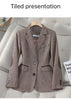 Coffee Blazer Women Spring Autumn High End Design Casual Slim Jacket Office Lady Work Coat Tops Gray
