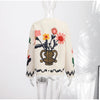 Women Floral Embroidery Jacket Long Sleeve Open Front Loose Fit Button Down Coat Autumn Casual Boho Chic Outwear